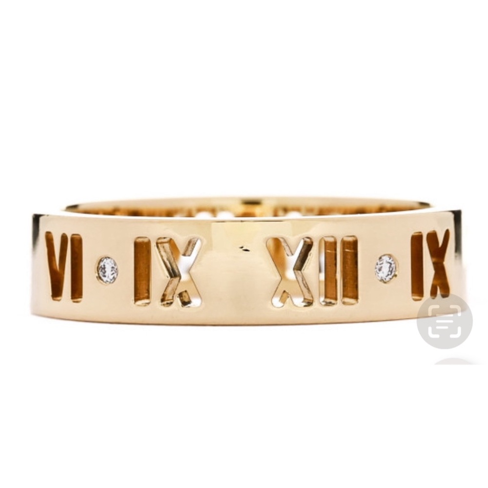 Tiffany & Co. 18K Yellow Gold Diamond Atlas Pierced Ring 56 7.75